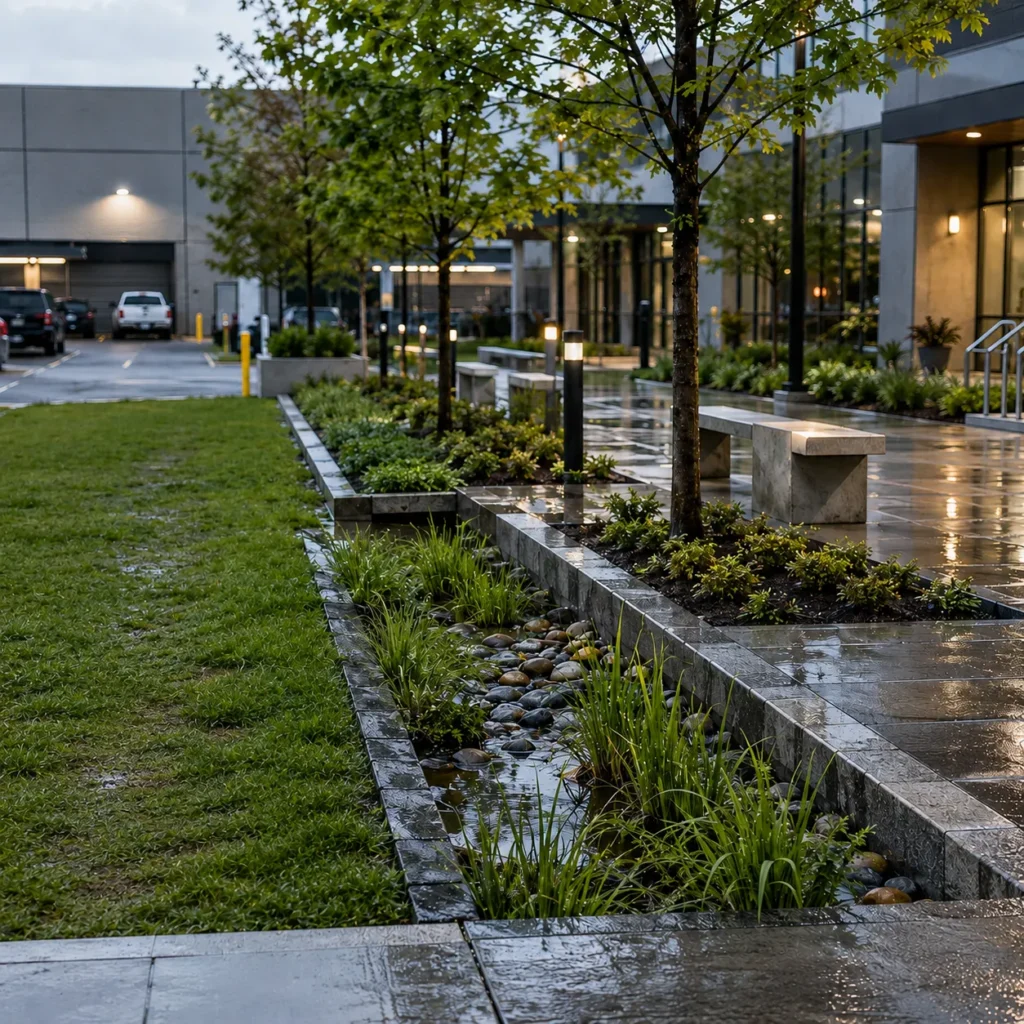 How Thoughtful Outdoor Design Strengthens Commercial Properties Campus green areas