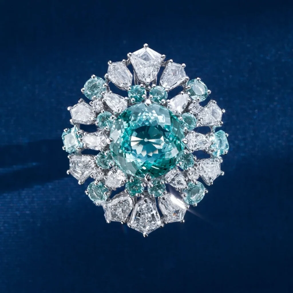 Paraiba tourmaline and diamond brooch by Chatila, the high jewellery house on Old Bond Str Paraiba tourmaline and diamond brooch by Chatila, the high jewellery house on Old Bond Street