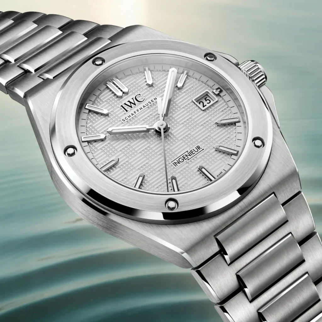 IWC Schaffhausen steel watch with a silver dial and integrated bracelet, New Bond Street IWC Schaffhausen steel watch with a silver dial and integrated bracelet, New Bond Street