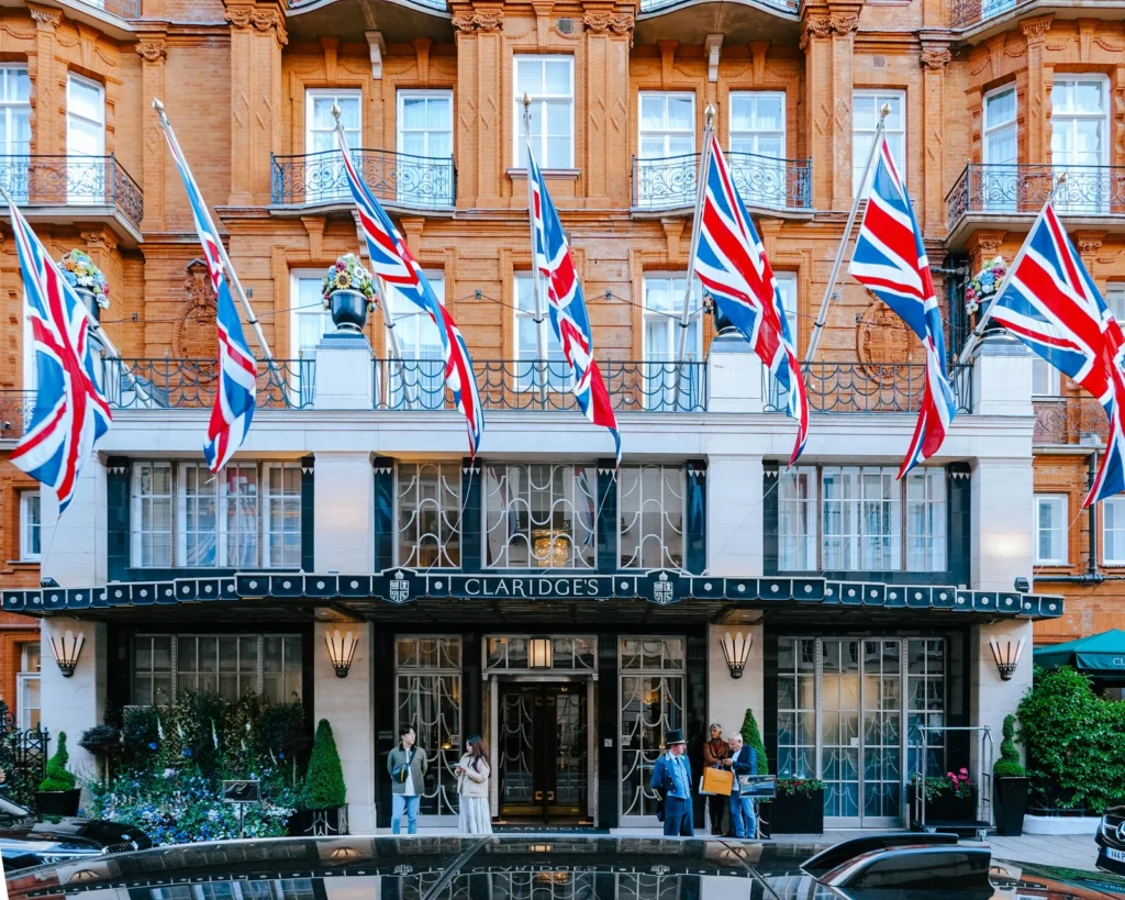 Opening in Mayfair: The Web Address Decisions Behind a New Luxury Brand The Claridge's entrance in Mayfair with Union flags flying above the canopy