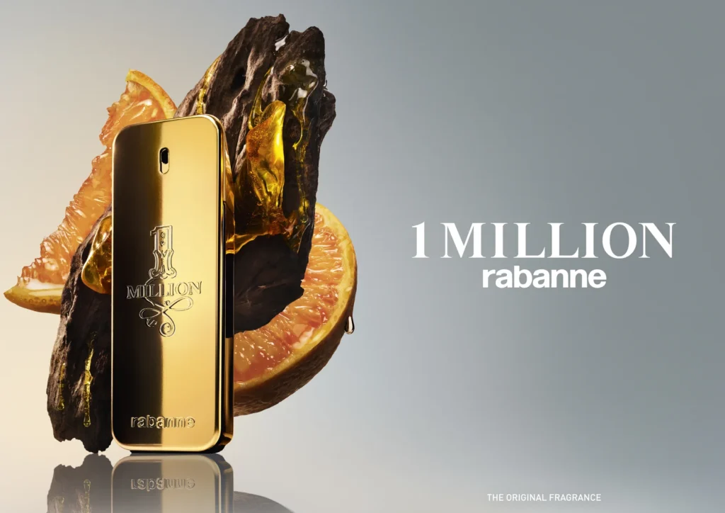 Rabanne 1 Million, the original fragrance, with grapefruit and smoky wood